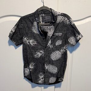 Men's Casual Pineapple Print Button-Down Shirt - Black/White